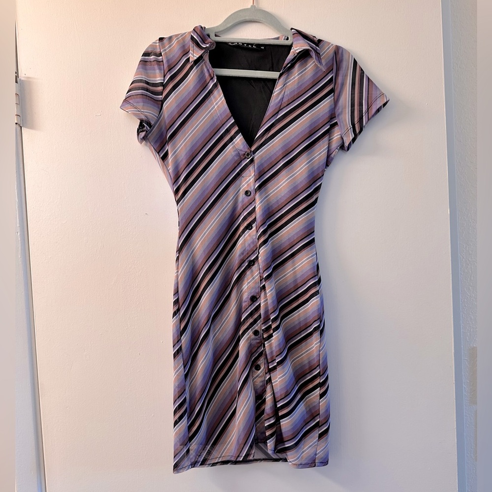 Purple and black striped mini dress